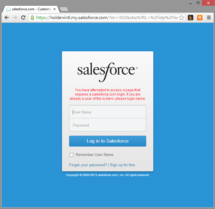 SalesForce login page